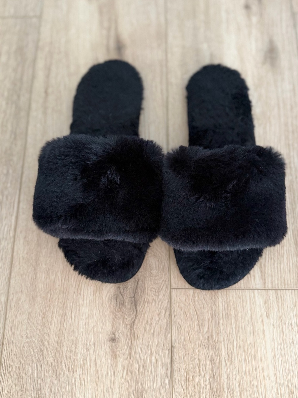J. Crew Black Faux Fur Slide Slippers for Women